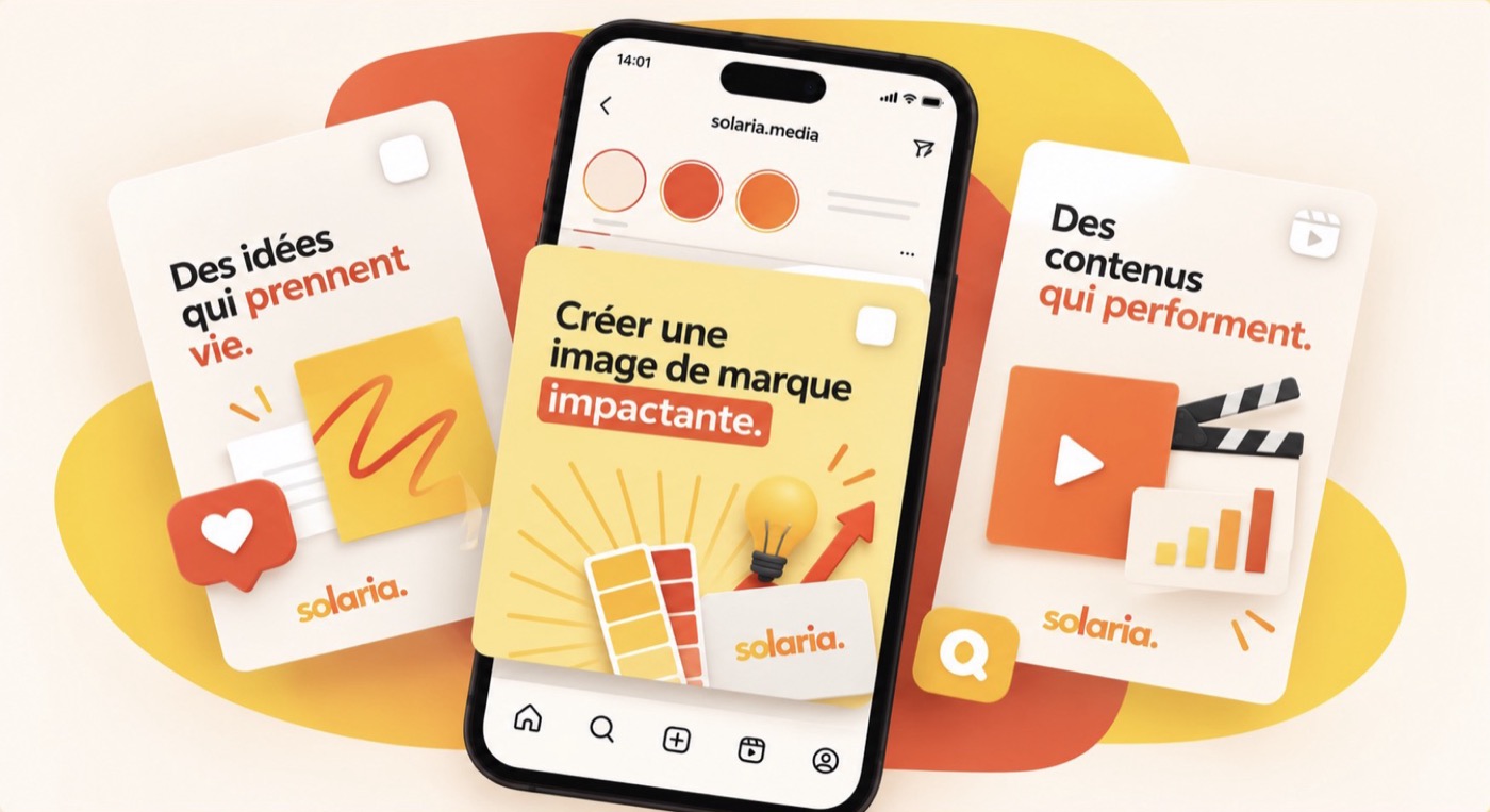 Univers visuel Solaria Média : communication, création et identité de marque
